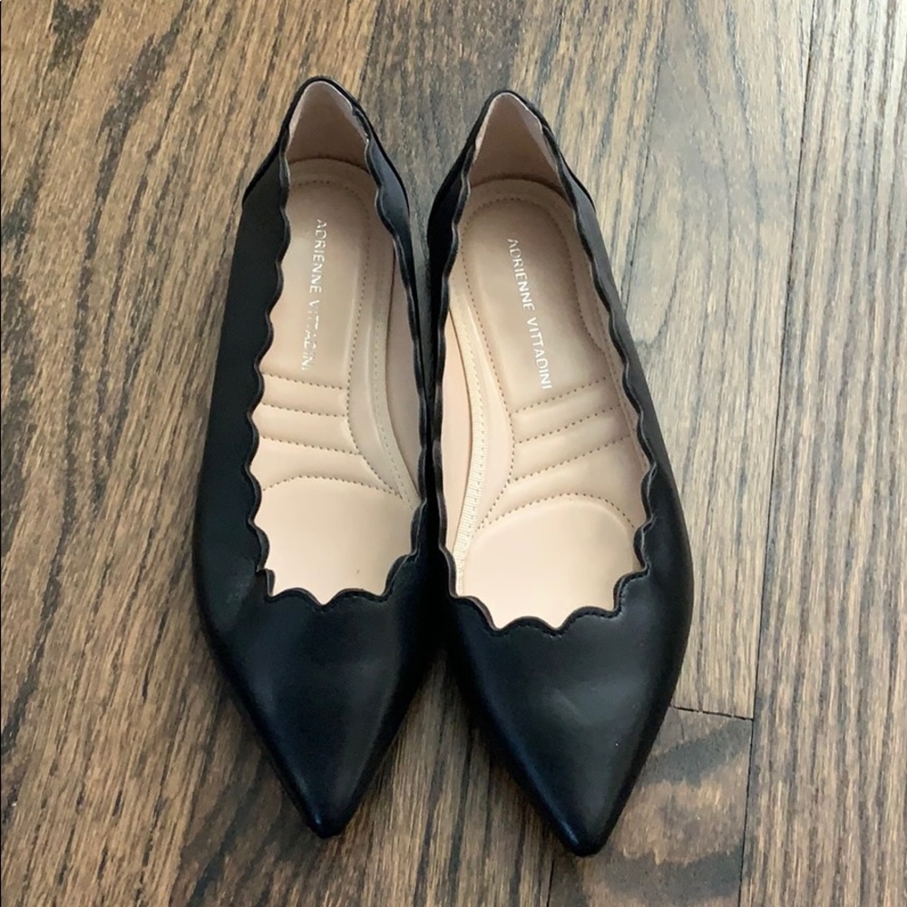 Black scalloped flats with pointed toe